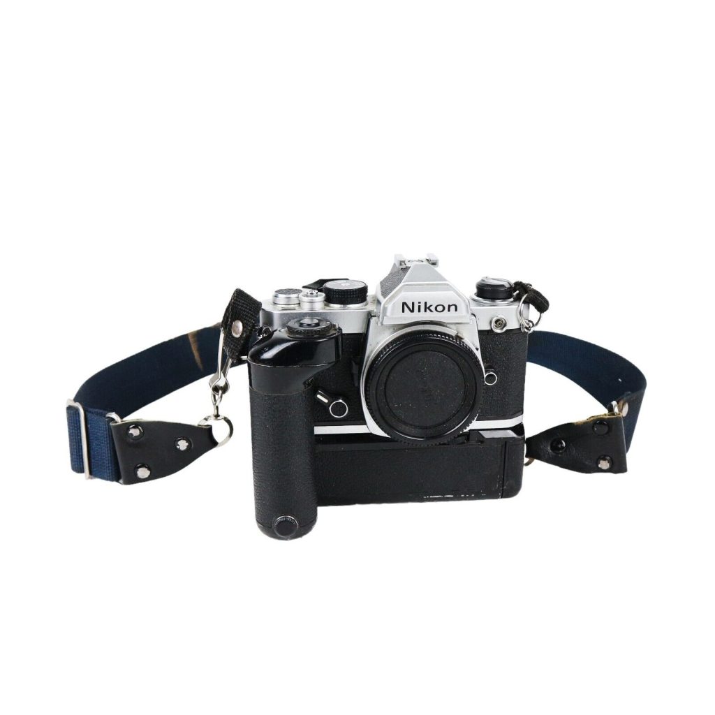 Nikon FM 35mm SLR Film Camera Body, Silver with Nikon MD-12 motor drive