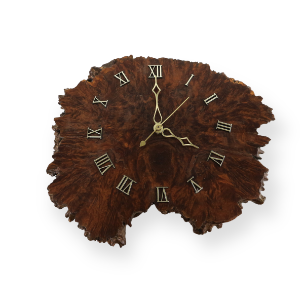 Handmade Burl Wood Wall Clock Roman Numerals Takane Quartz Used - photo 1