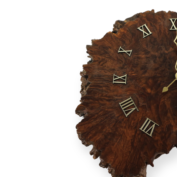 Handmade Burl Wood Wall Clock Roman Numerals Takane Quartz Used - photo 2