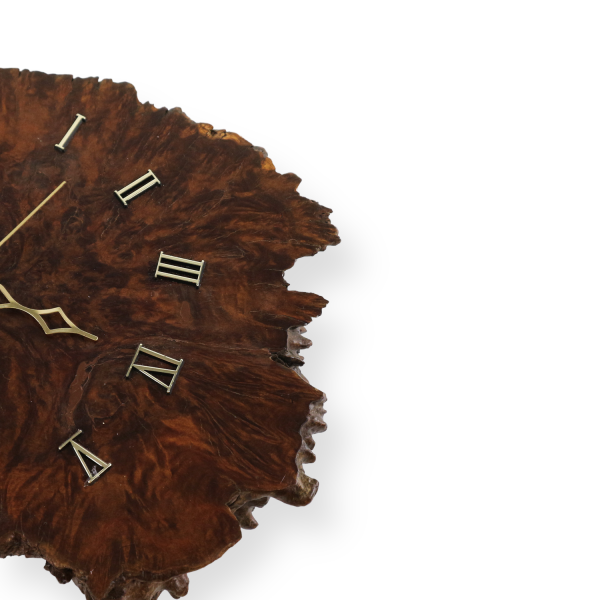Handmade Burl Wood Wall Clock Roman Numerals Takane Quartz Used - photo 3