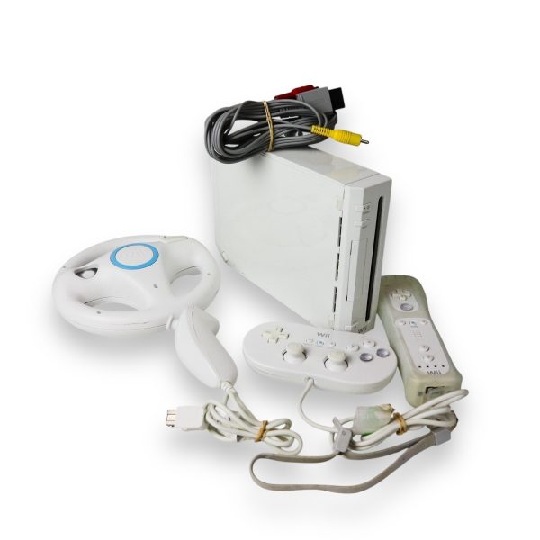 Nintendo Wii RVL-001 PAL Console Bundle Wheel Controllers Used - photo 1